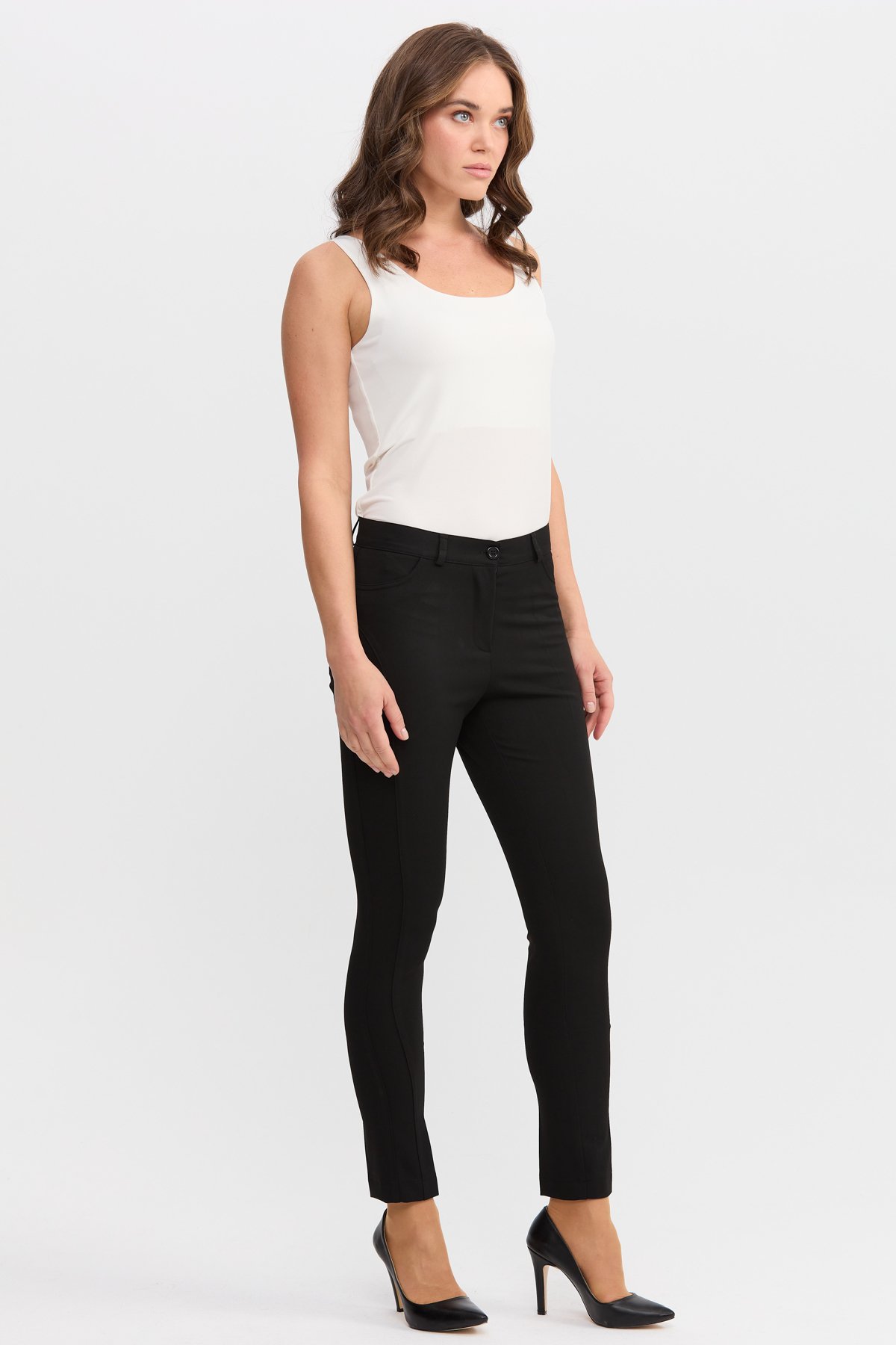 22901Kadın Cepleri Zımbalı Klasik Pantolon Siyah