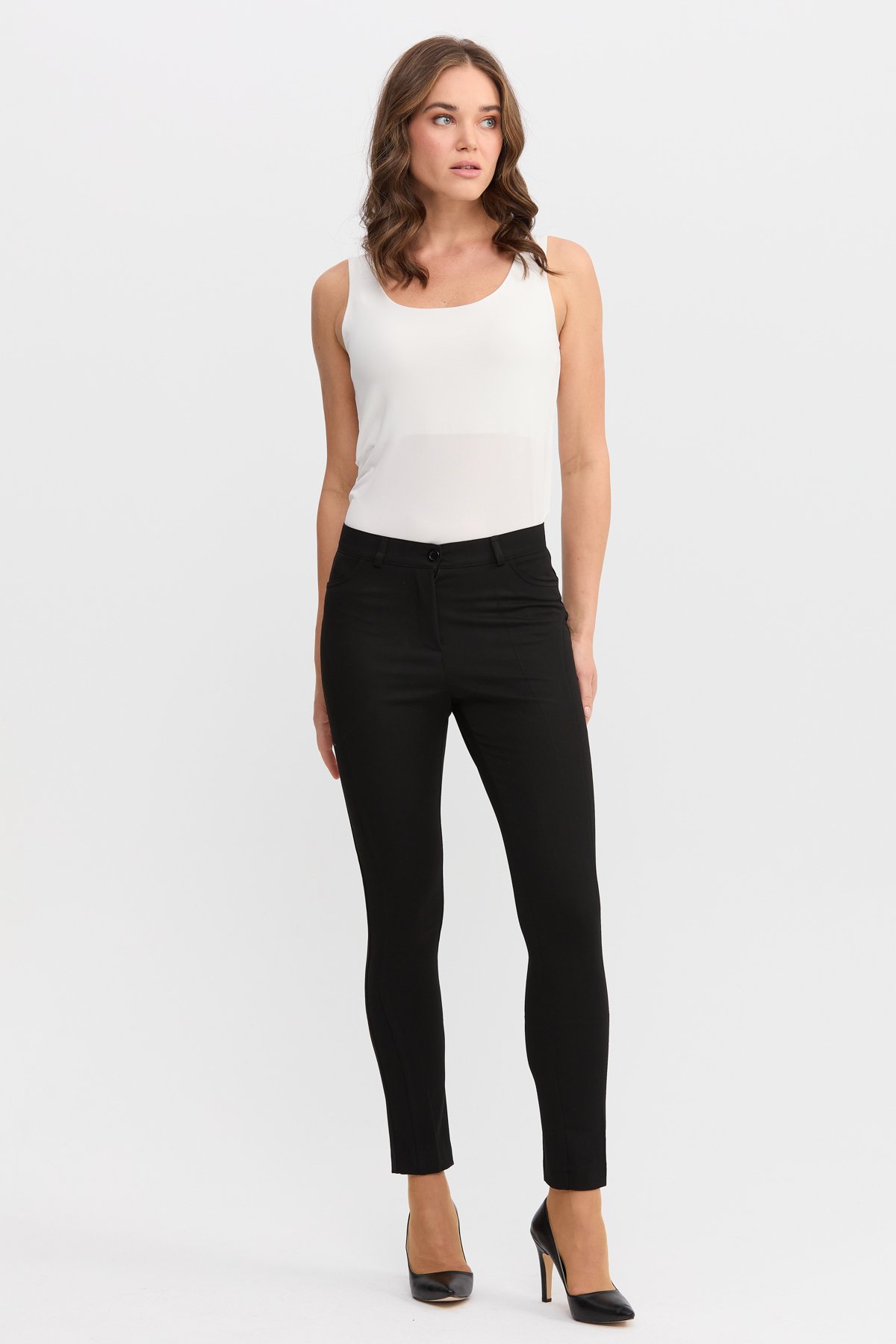 22901Kadın Cepleri Zımbalı Klasik Pantolon Siyah