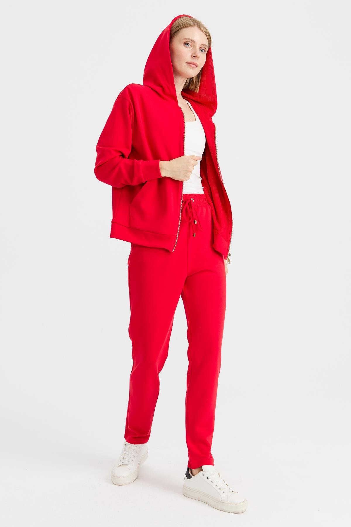 KMK23006Kadın Cepli Eşofman Pantolon Kırmızı