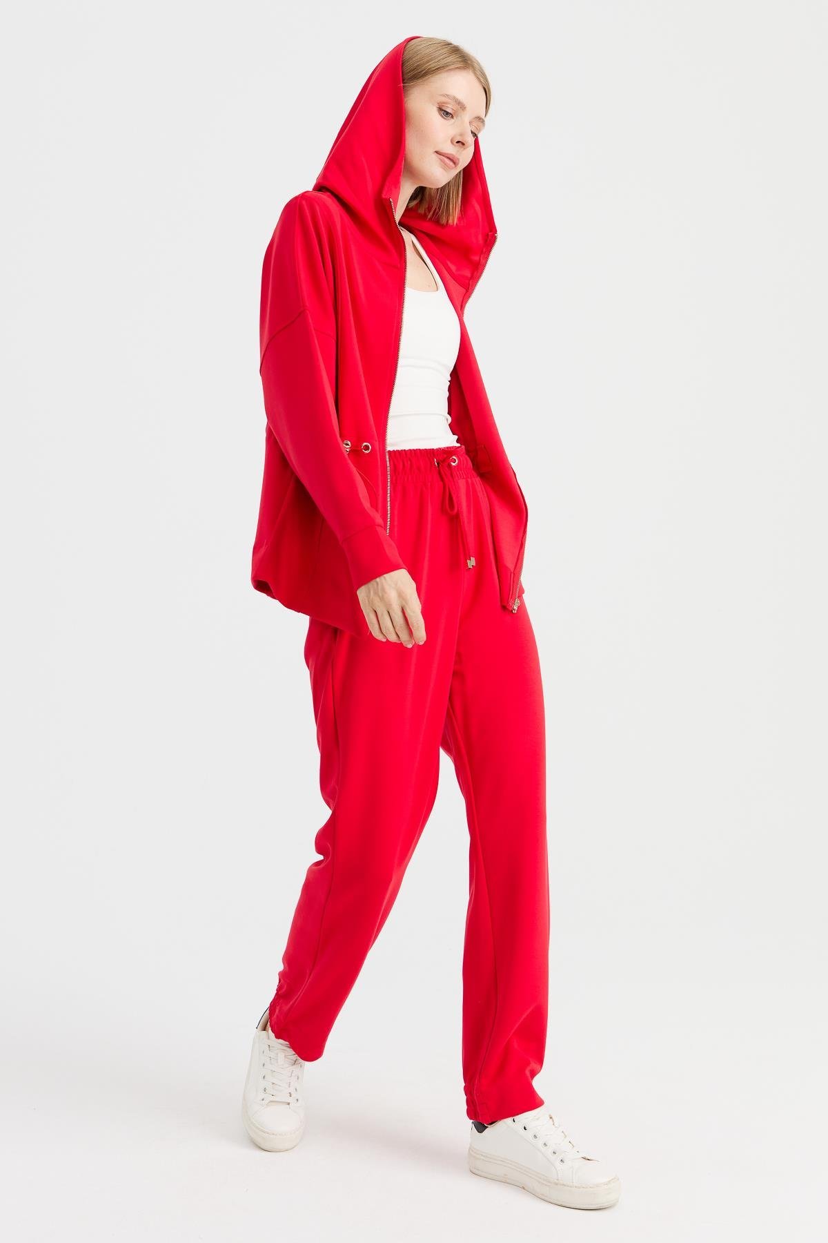 KMK23006Kadın Cepli Eşofman Pantolon Kırmızı