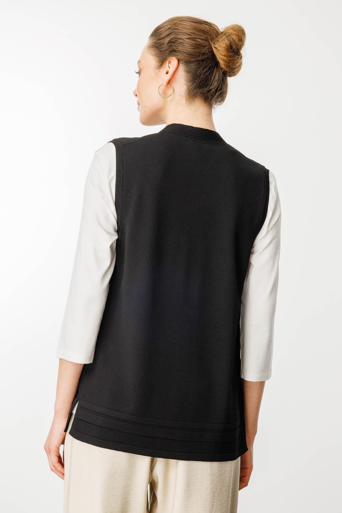 25350Kadın Cepli Yazlık Triko Yelek Siyah