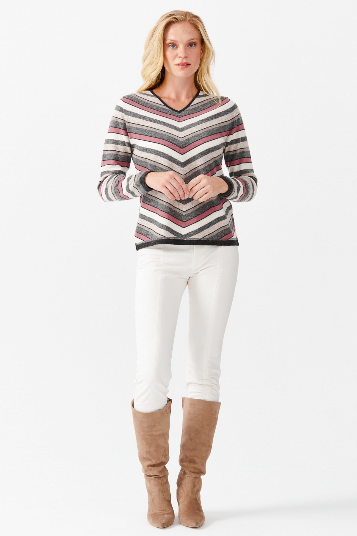 22294Женский шерстяной свитер с V-образным вырезом темно-серый