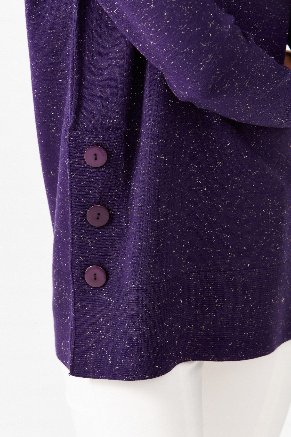 22362Женская туника с вырезом хомут и люрексом фиолетовая