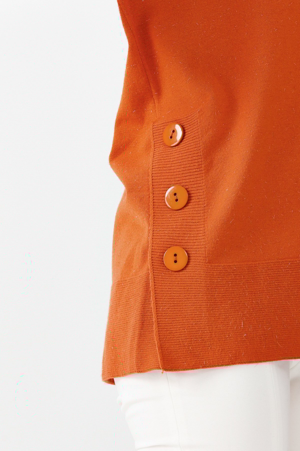 22362Женская туника с вырезом хомут и люрексом оранжевая 