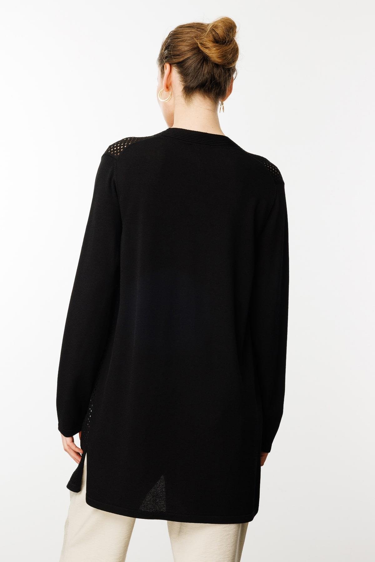 25352Kadın Delikli Araboy Yazlık Triko Hırka Siyah