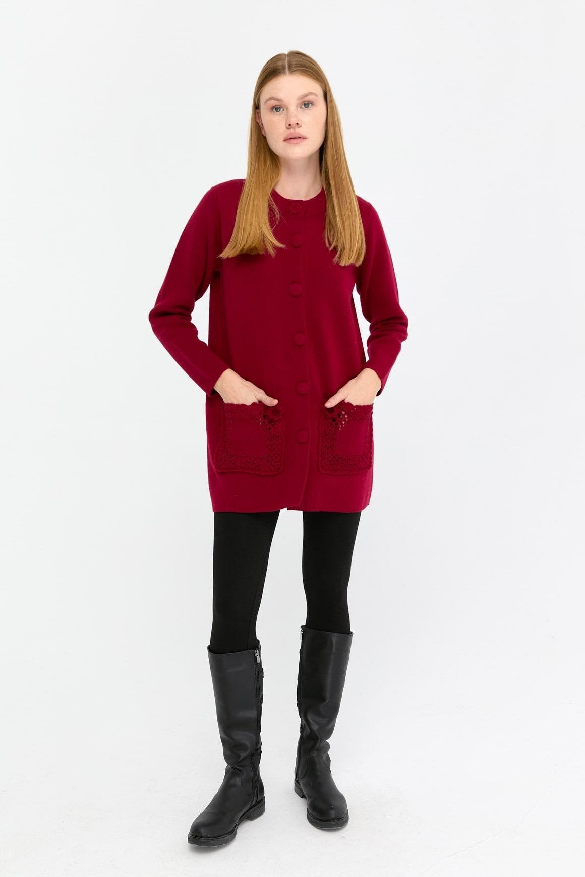 24017Kadın Dik Yaka Araboy Yün Kaban V.Çürüğü