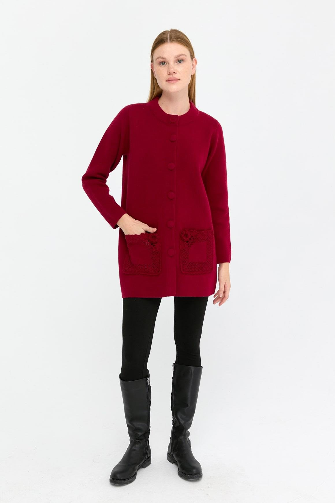 24017Kadın Dik Yaka Araboy Yün Kaban V.Çürüğü