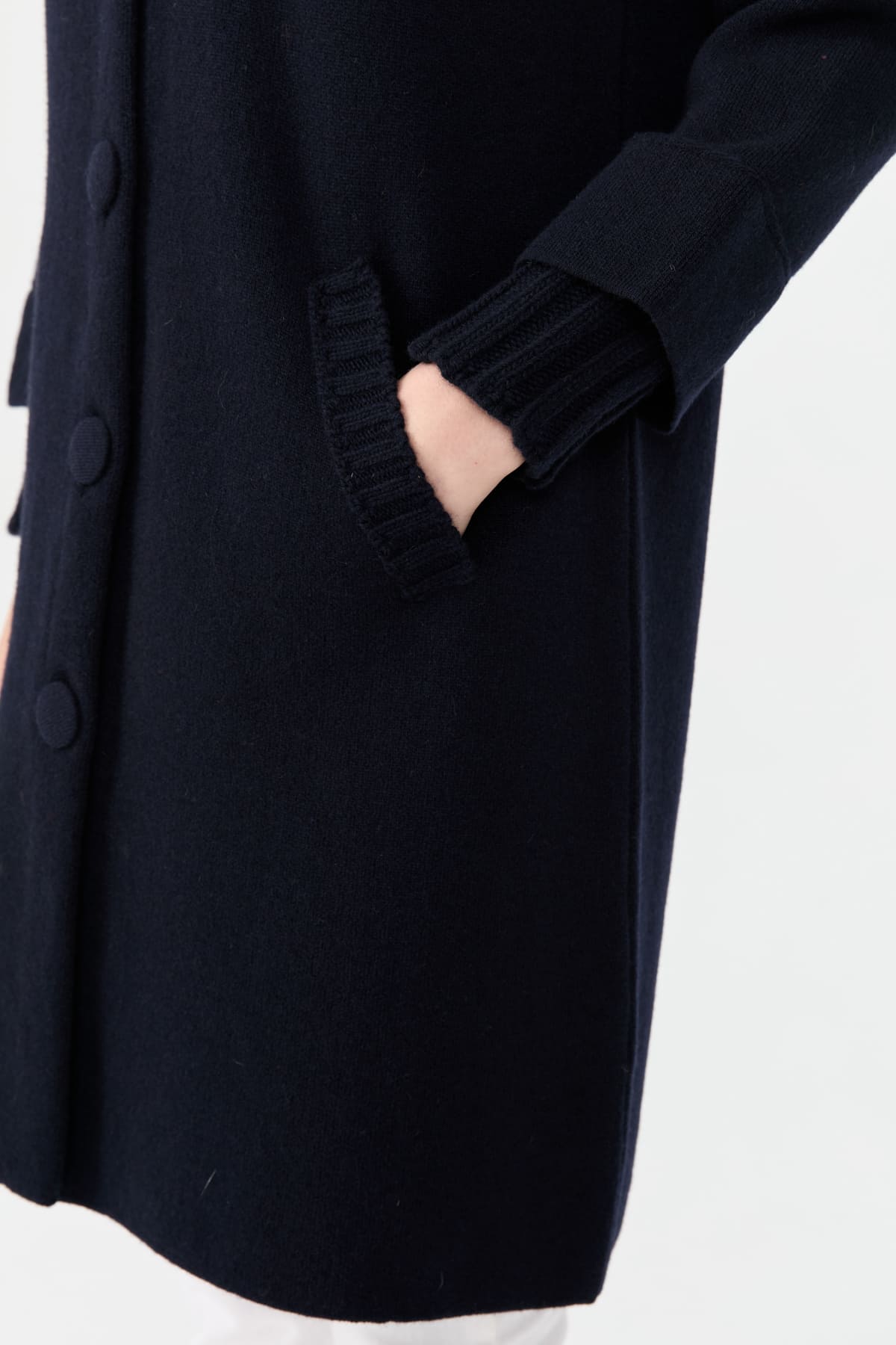 24045Kadın Dik Yaka Basic Uzun Yün Kaban K.Lacivert