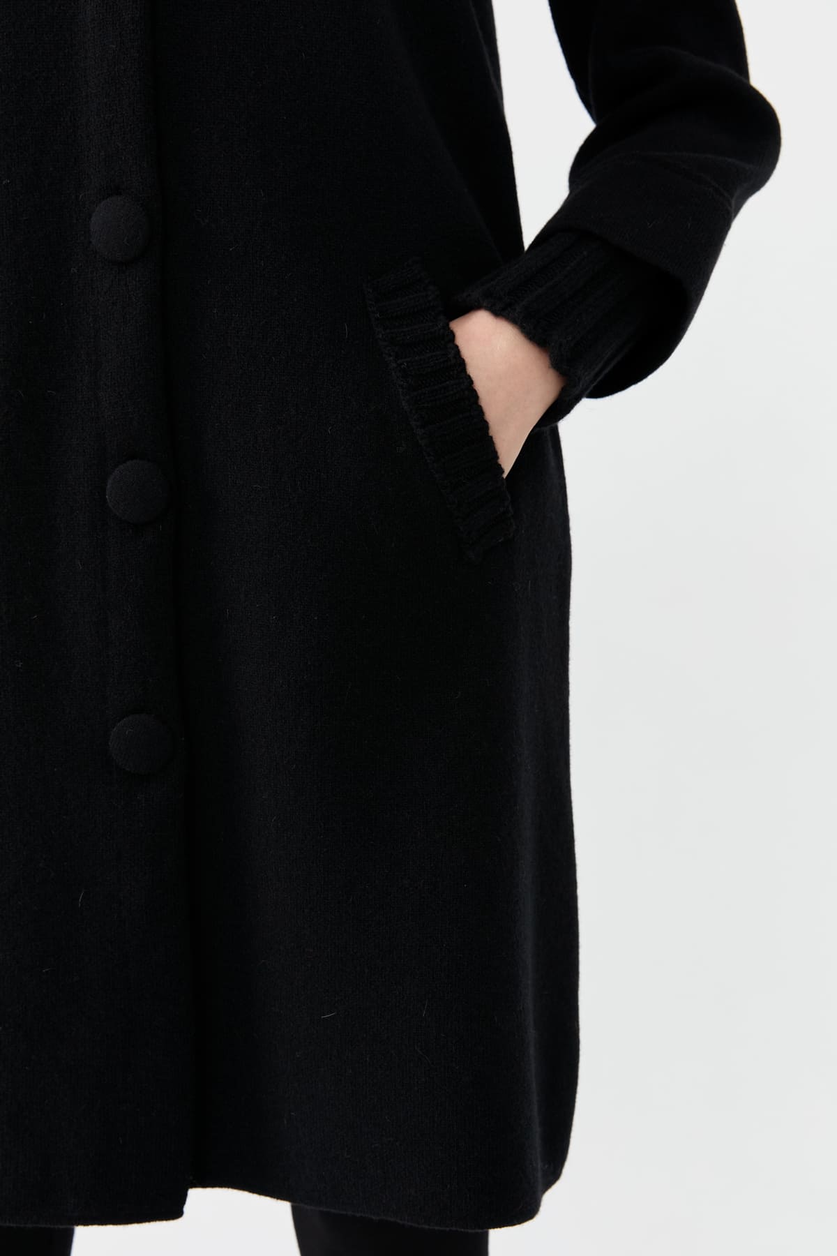 24045Kadın Dik Yaka Basic Uzun Yün Kaban Siyah