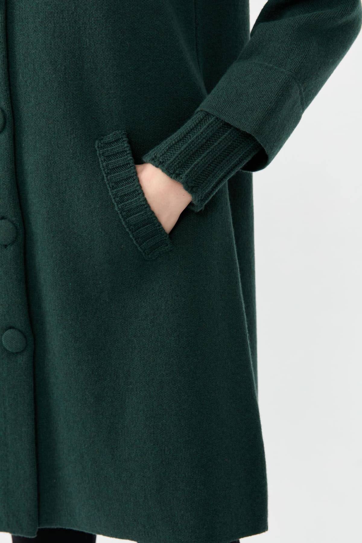24045Kadın Dik Yaka Basic Uzun Yün Kaban Yeşil