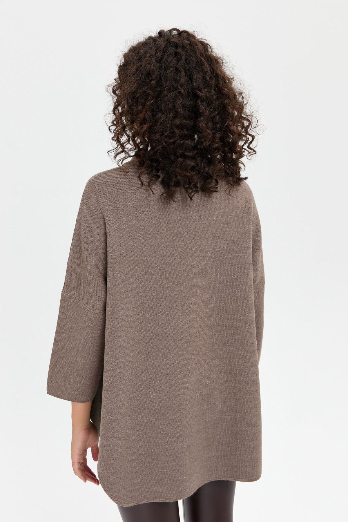 24059Kadın Dik Yaka Cebi Gül İşlemeli Fermuarlı Kısa Panço Vizon