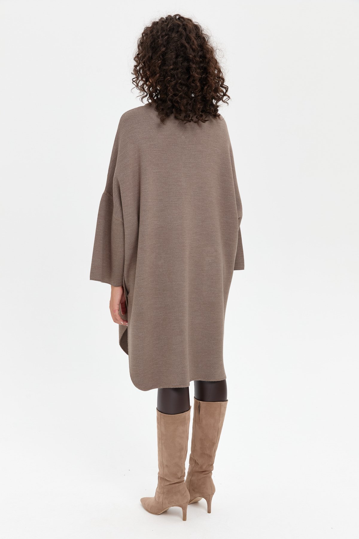 24060Kadın Dik Yaka Cebi Gül İşlemeli Fermuarlı Panço Vizon