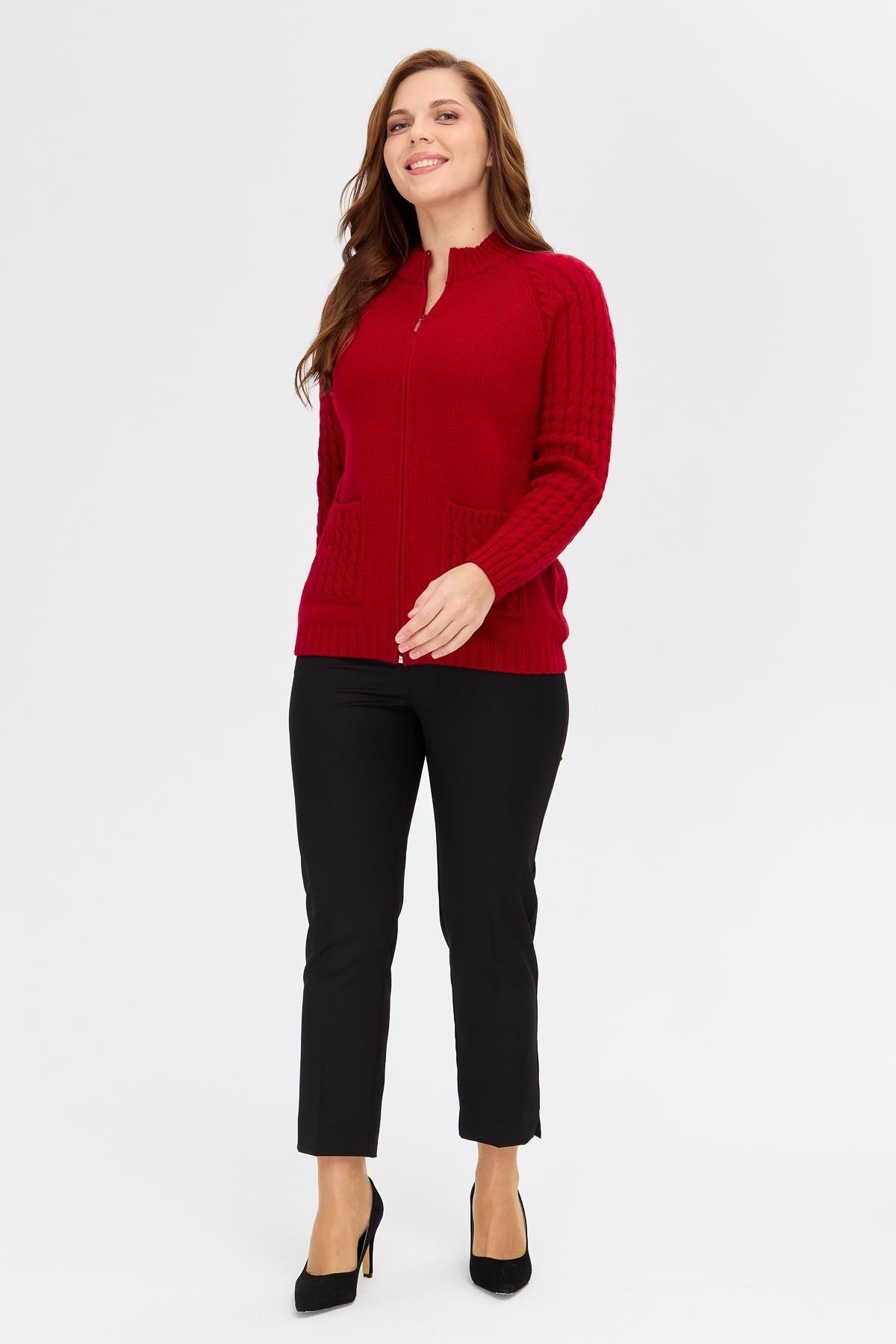 23203Женская вязаная шерстяная куртка с воротником-стойкой, карманом и рукавами для волос