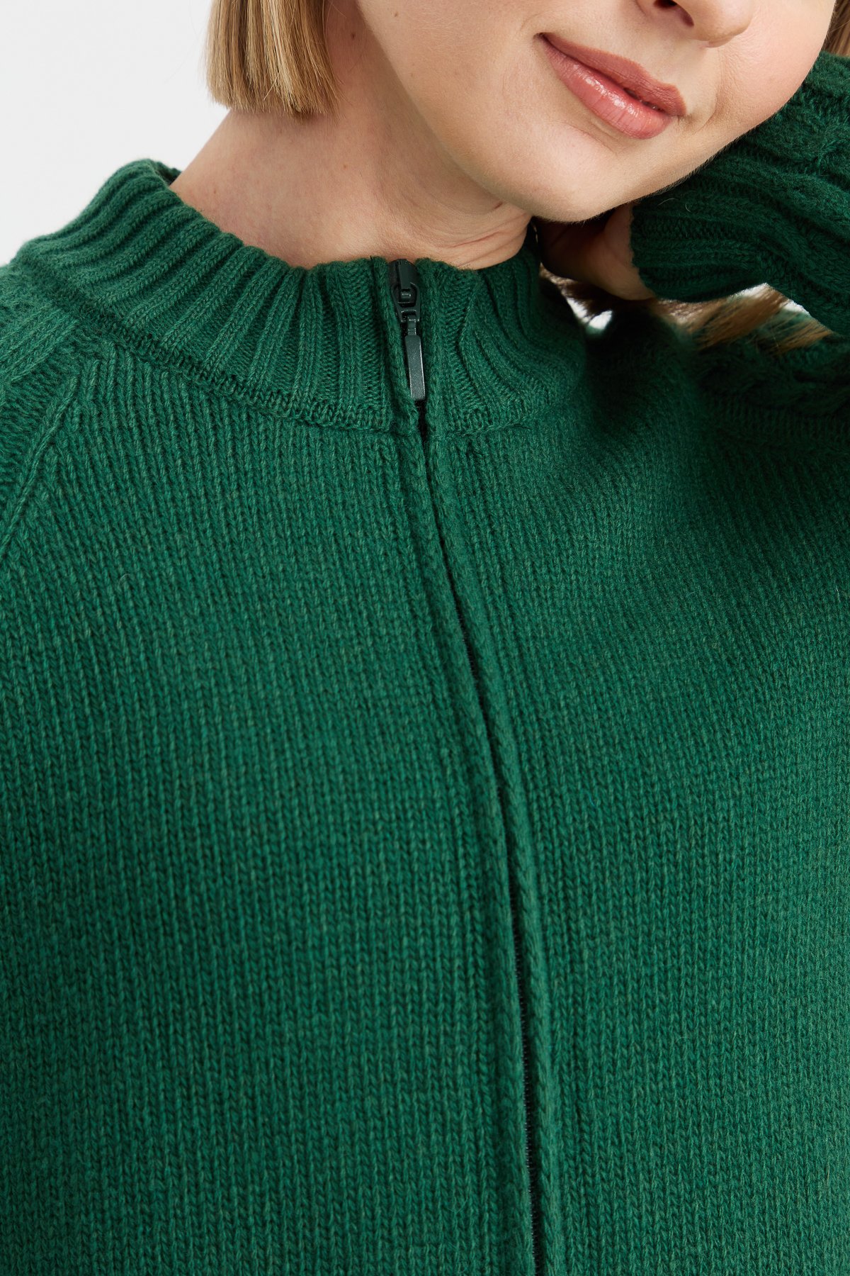 23203Kadın Dik Yaka Cebi ve Kolu Saç Örgü Yün Ceket Ö.Başı