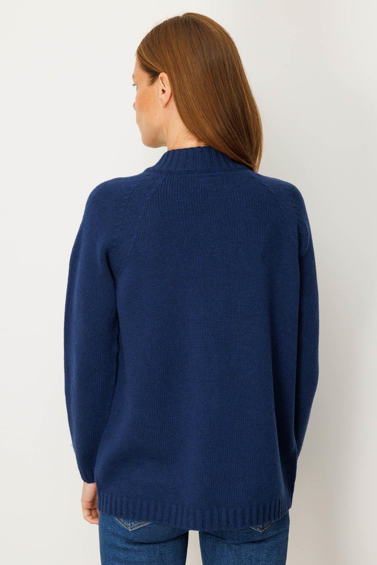 25170Kadın Dik Yaka Cepli Basic Yün Ceket İndigo