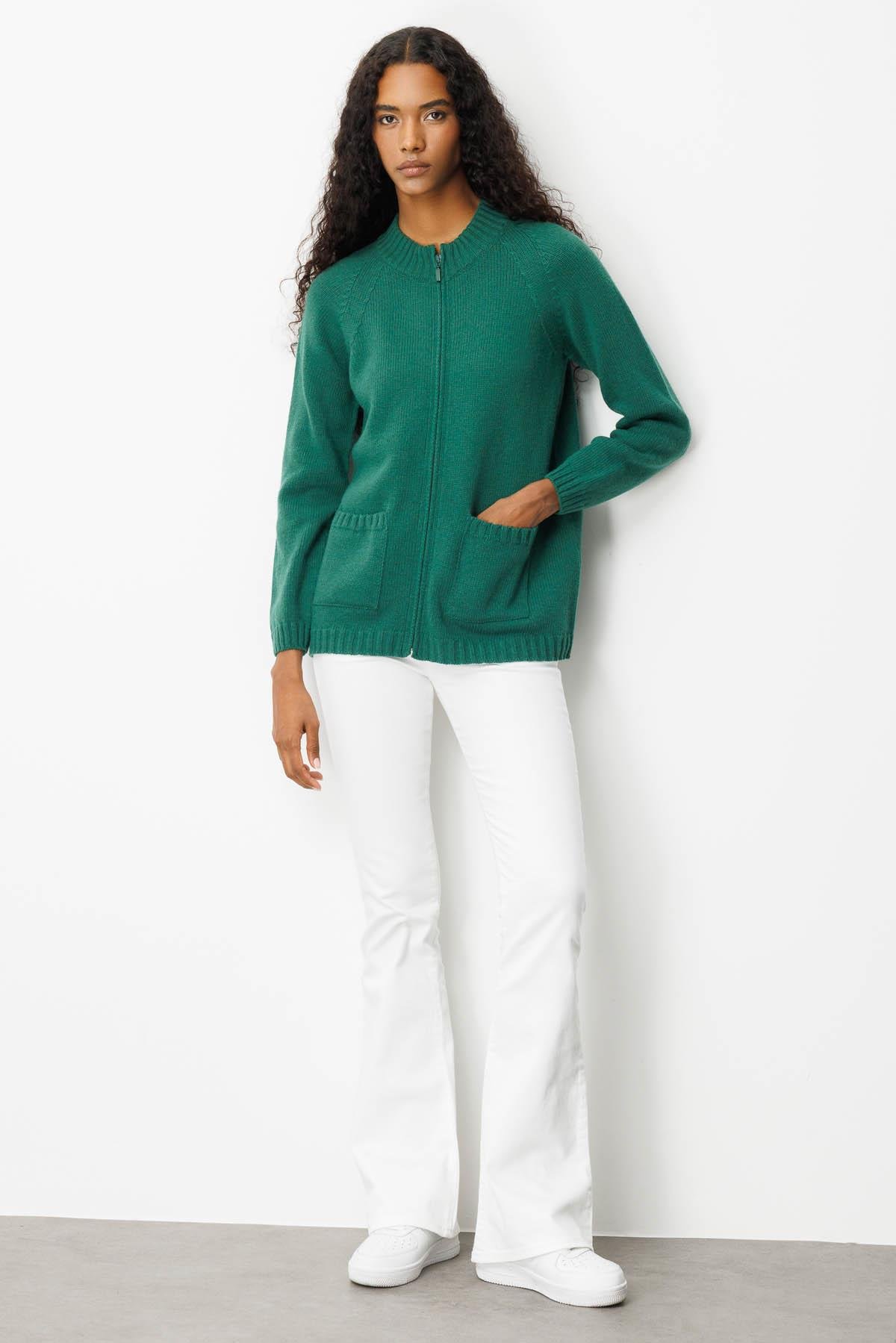 25170Kadın Dik Yaka Cepli Basic Yün Ceket Ö.Başı