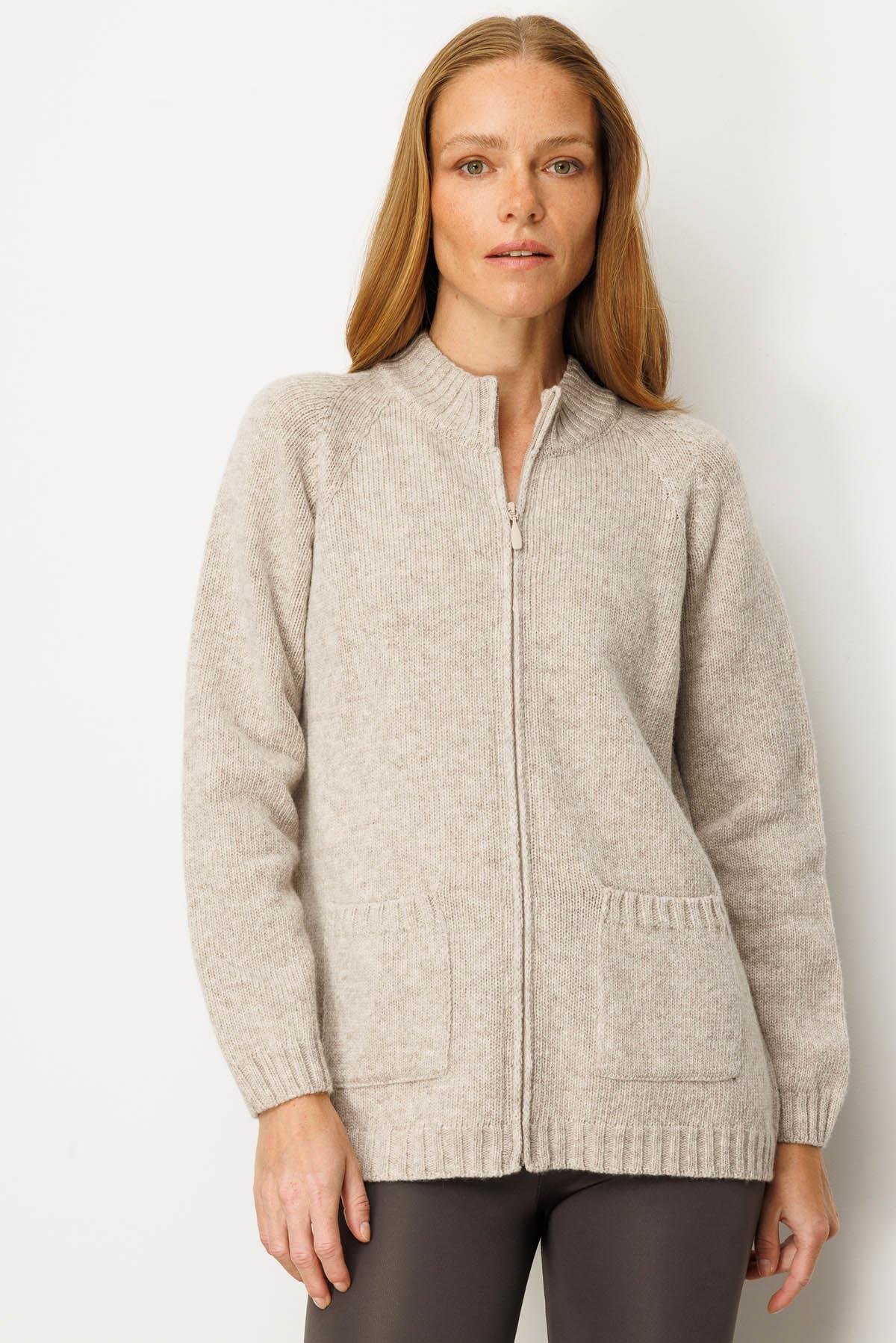 25170Kadın Dik Yaka Cepli Basic Yün Ceket V.Bej