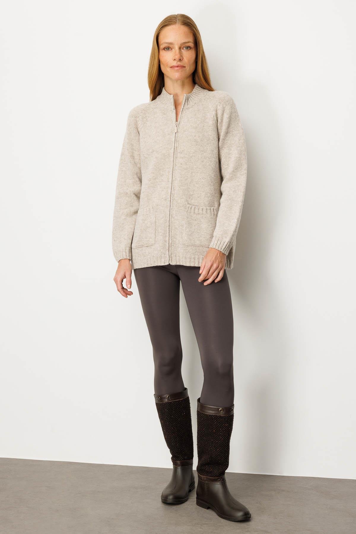 25170Kadın Dik Yaka Cepli Basic Yün Ceket V.Bej