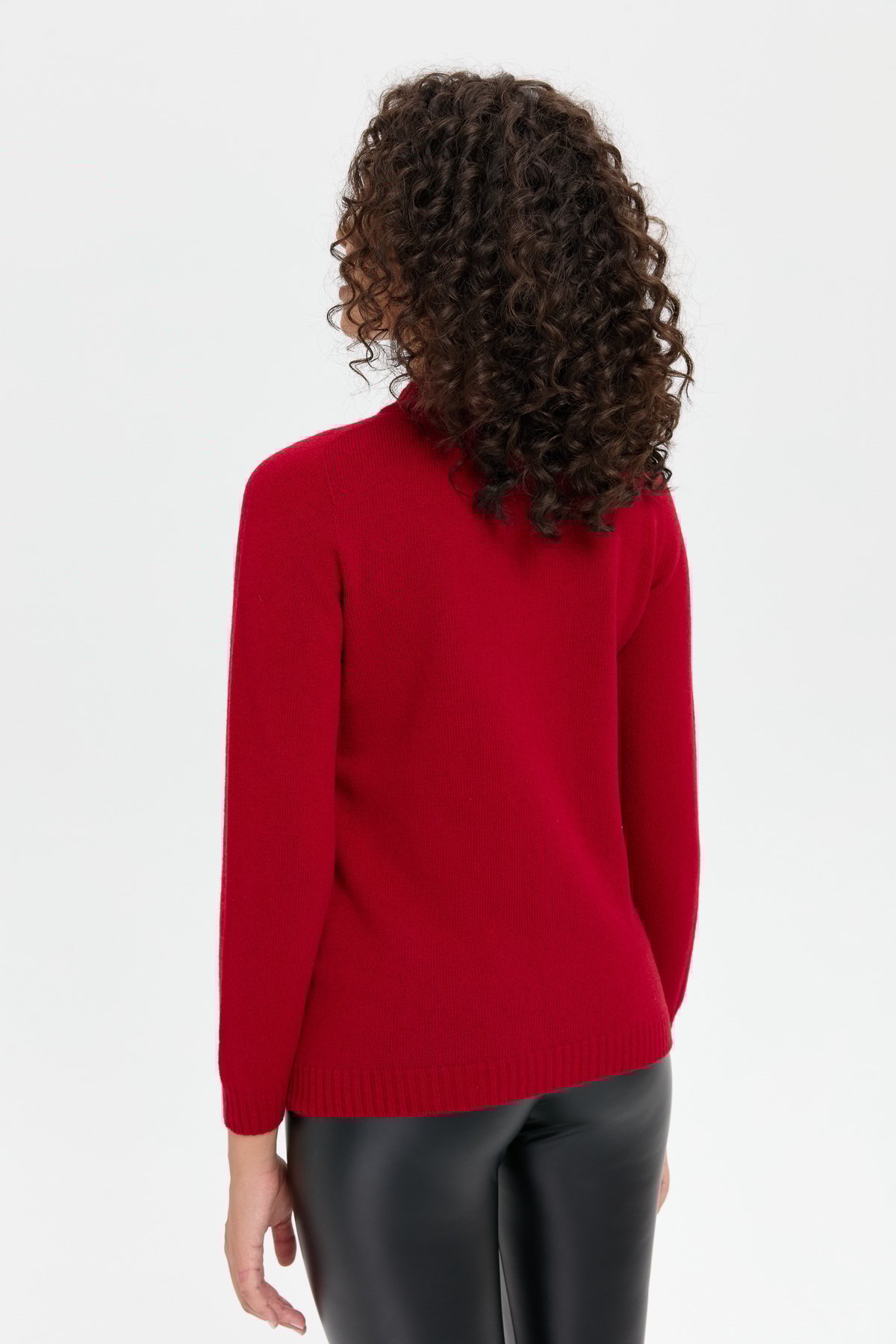 24218Kadın Dik Yaka Dikişsiz Önü Fermuarlı Yün Hırka K.Kırmızı