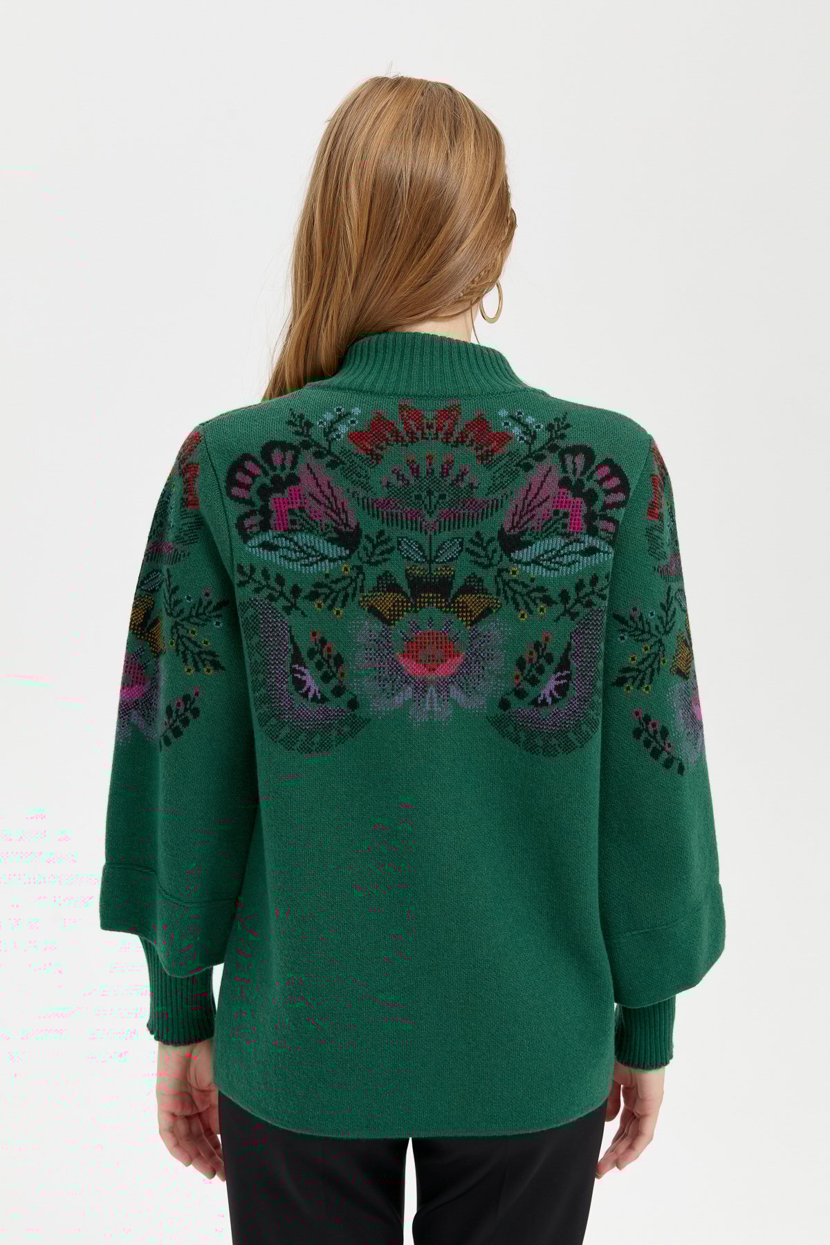 24050Kadın Dik Yaka Önü Renkli Çiçekli Kısa Yün Ceket Ö.Başı