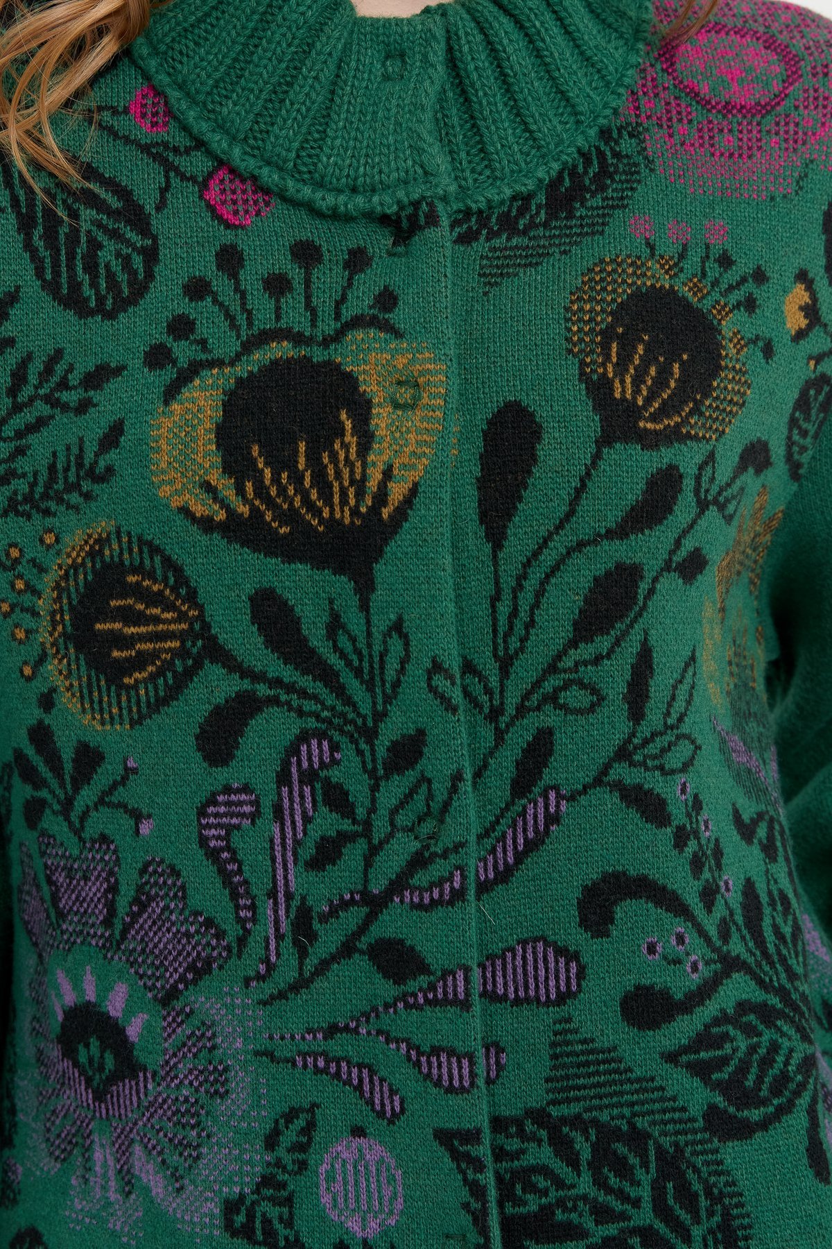 24051Kadın Dik Yaka Önü Renkli Çiçekli Uzun Yün Kaban Ö.Başı