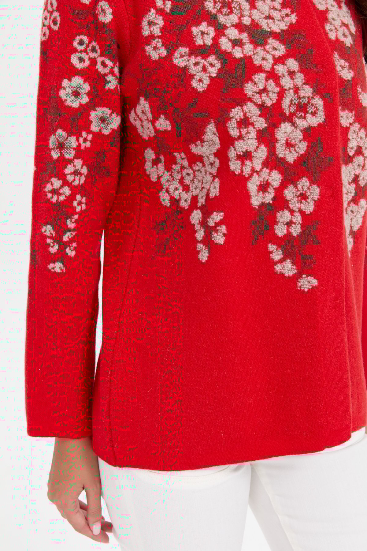 24019Kadın Dik Yaka Pıtırcık Çiçekli Yün Ceket Mercan