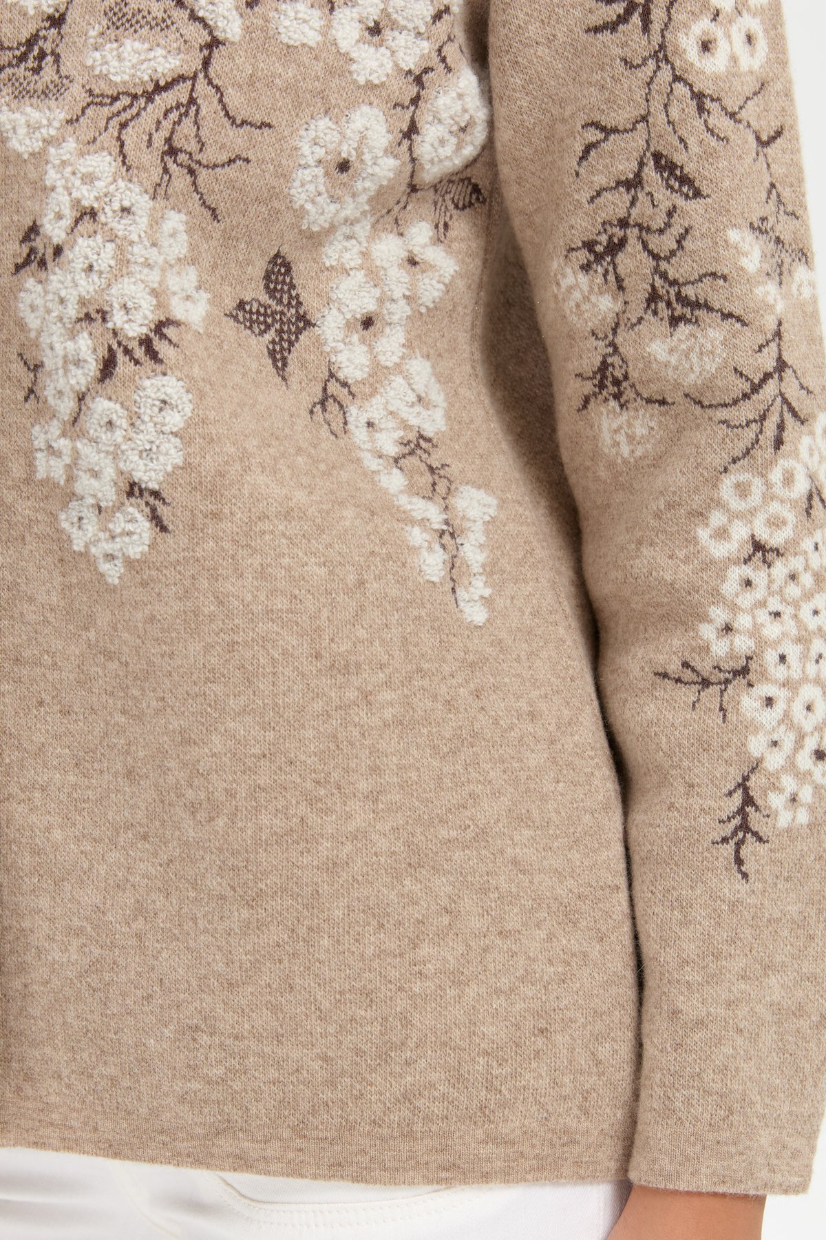 24019Kadın Dik Yaka Pıtırcık Çiçekli Yün Ceket K.Bej