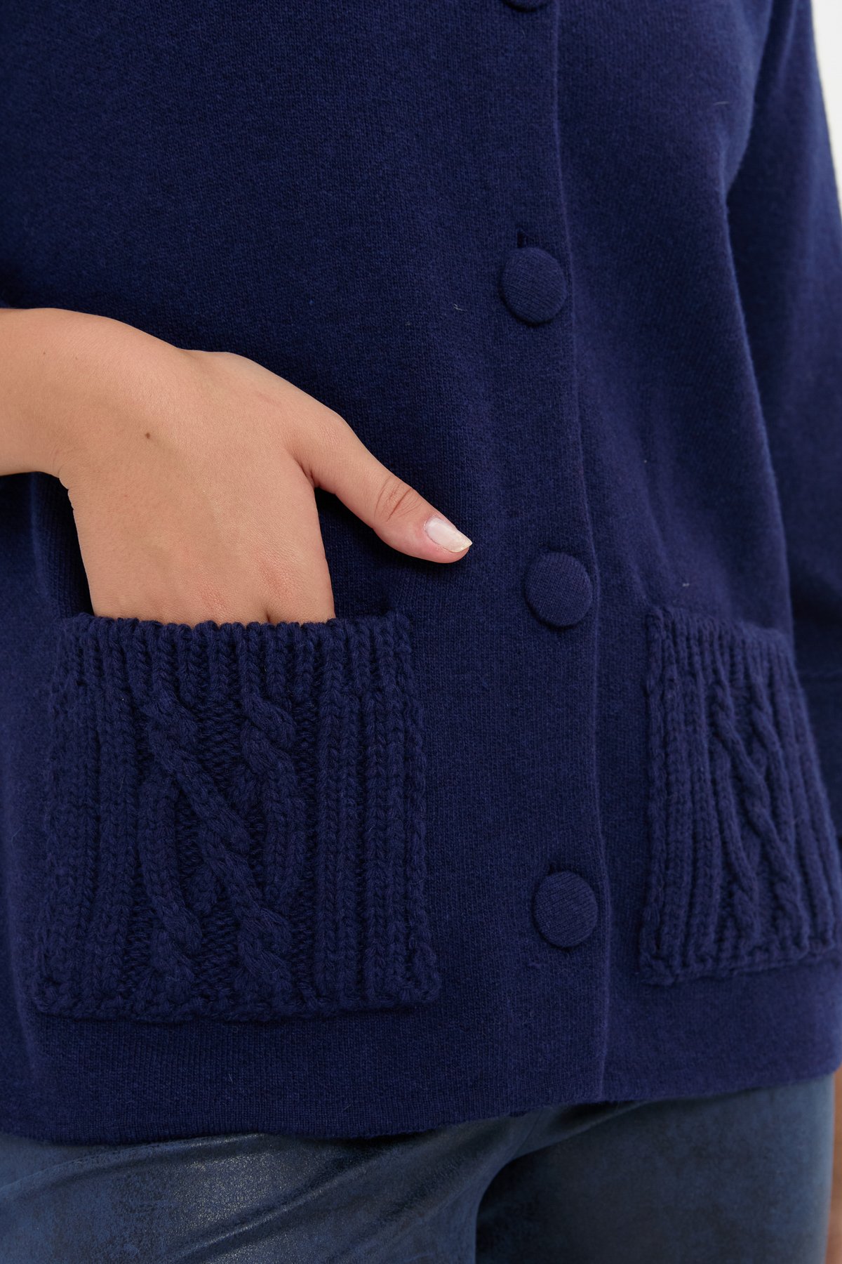 24046Kadın Dik Yaka Truvakar Kol Kısa Yün Ceket Y.A Lacivert