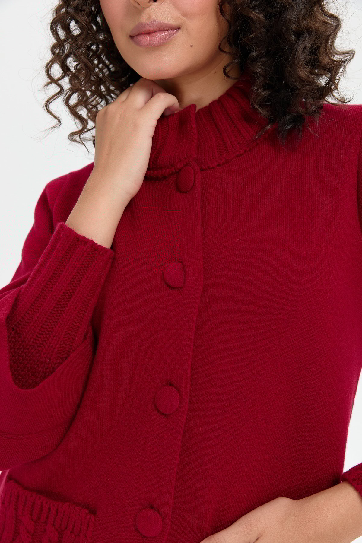 24046Kadın Dik Yaka Truvakar Kol Kısa Yün Ceket V.Çürüğü