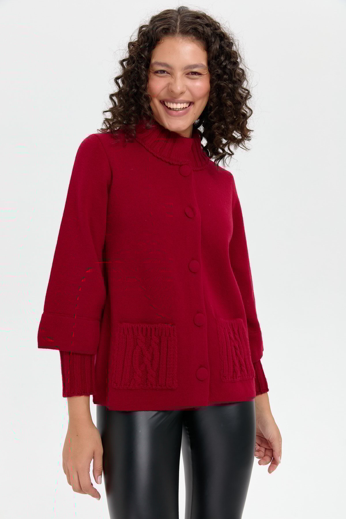 24046Kadın Dik Yaka Truvakar Kol Kısa Yün Ceket V.Çürüğü