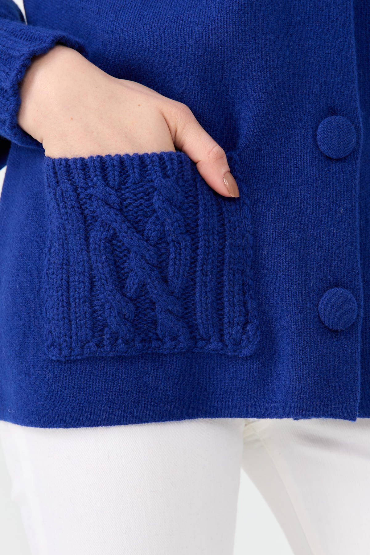 24046Kadın Dik Yaka Truvakar Kol Kısa Yün Ceket K.S.Mavi