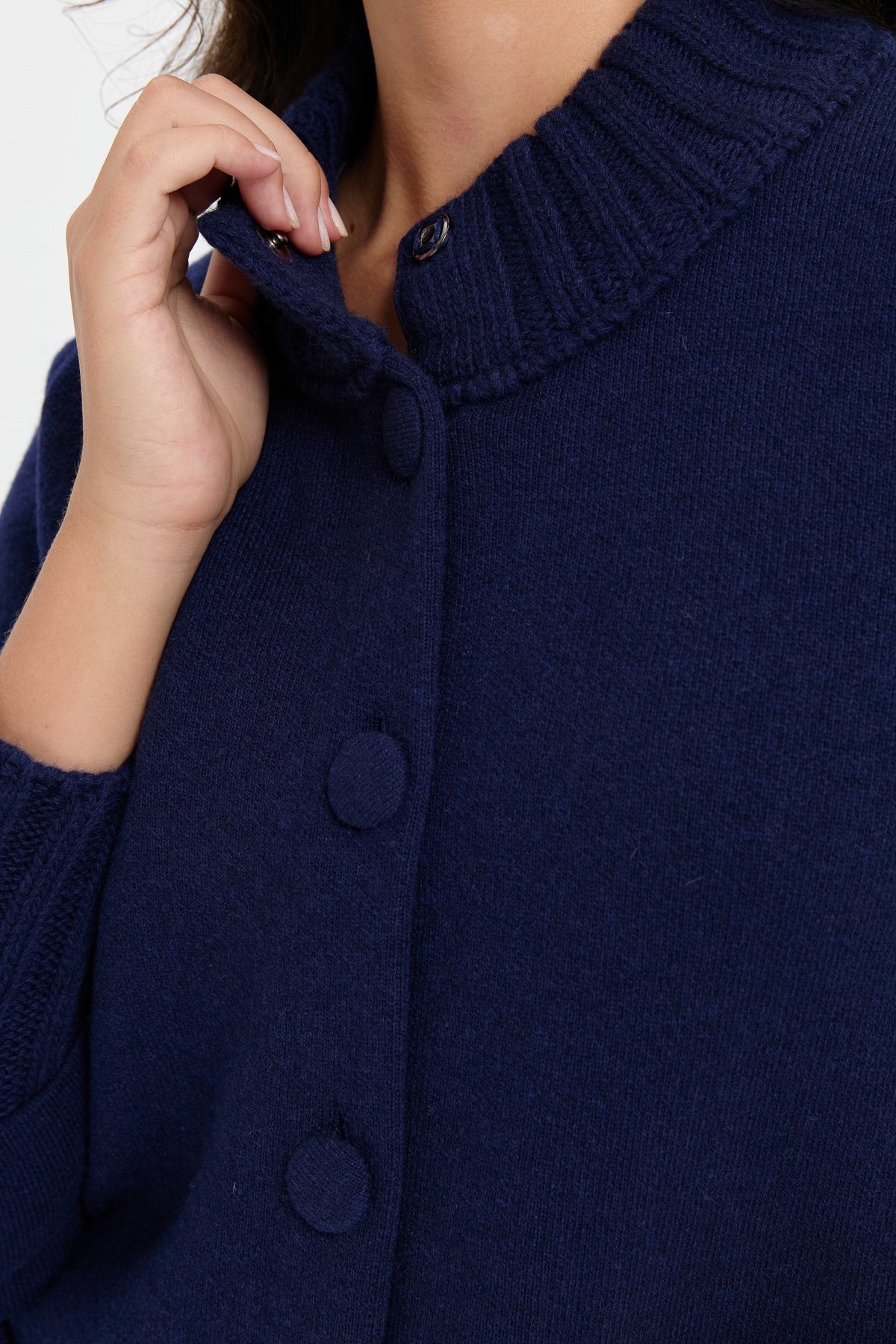 24046Kadın Dik Yaka Truvakar Kol Kısa Yün Ceket Y.A Lacivert