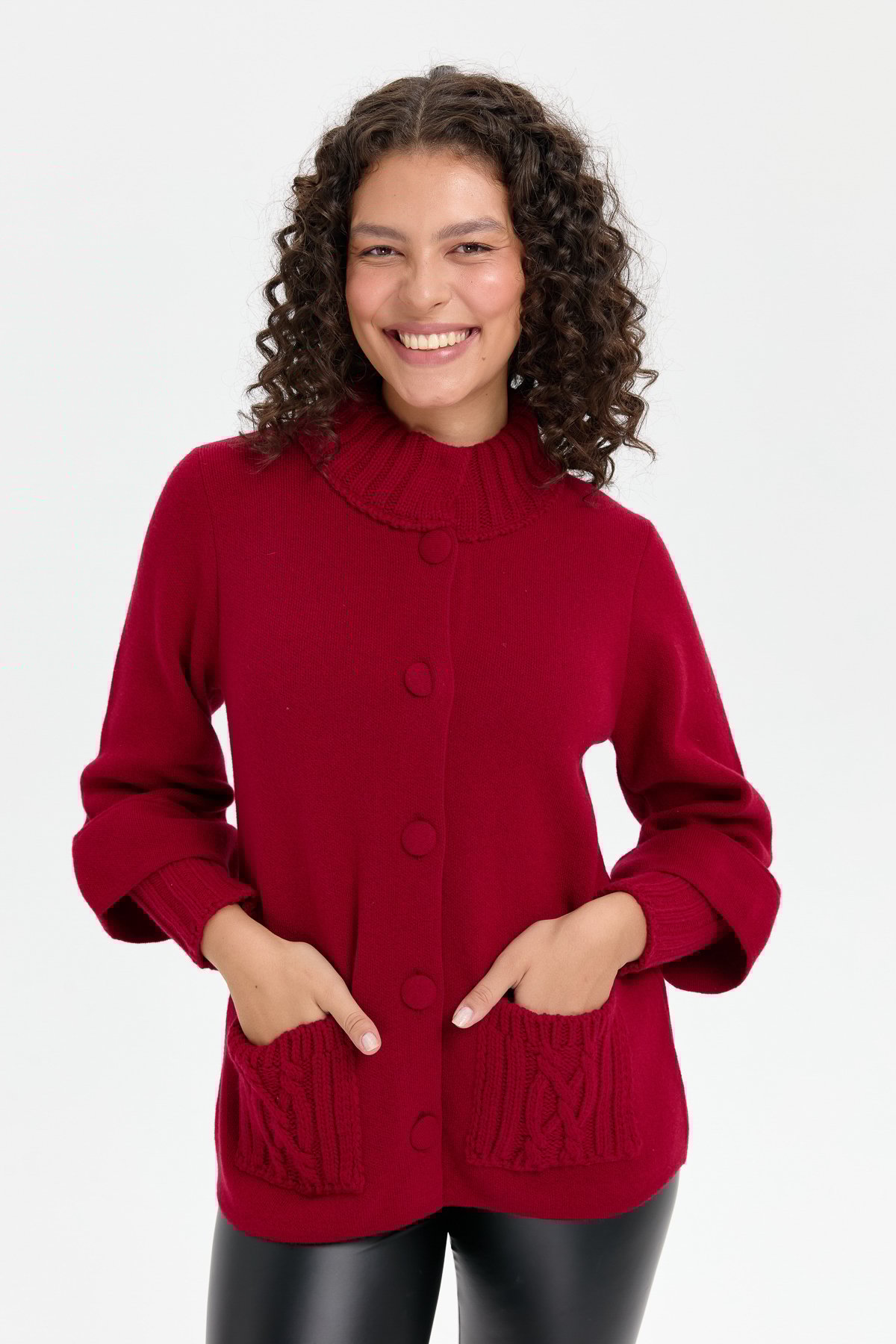 24046Kadın Dik Yaka Truvakar Kol Kısa Yün Ceket V.Çürüğü