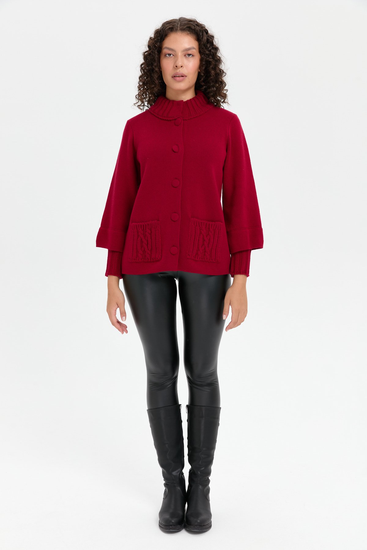 24046Kadın Dik Yaka Truvakar Kol Kısa Yün Ceket V.Çürüğü
