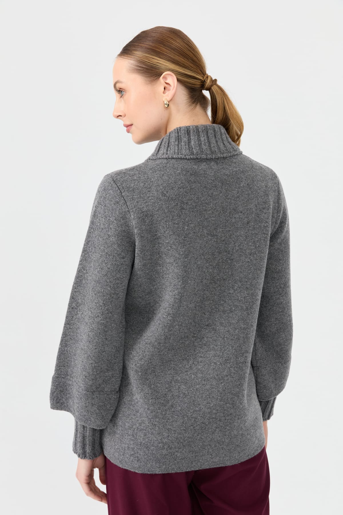 24046Kadın Dik Yaka Truvakar Kol Kısa Yün Ceket Füme