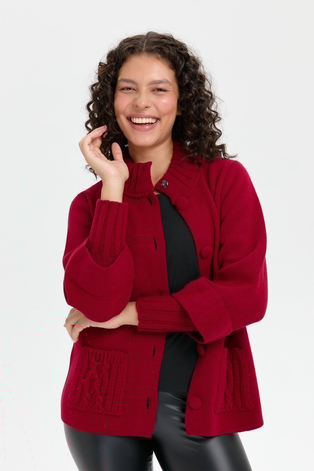 24046Kadın Dik Yaka Truvakar Kol Kısa Yün Ceket V.Çürüğü