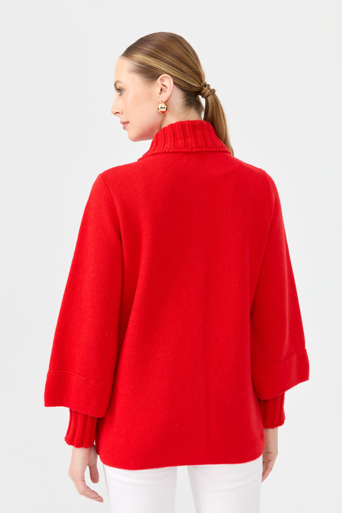 24046Kadın Dik Yaka Truvakar Kol Kısa Yün Ceket Mercan