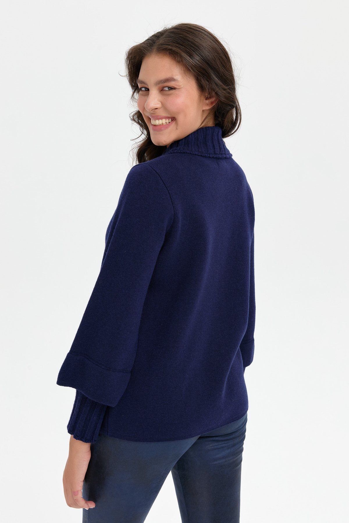 24046Kadın Dik Yaka Truvakar Kol Kısa Yün Ceket Y.A Lacivert