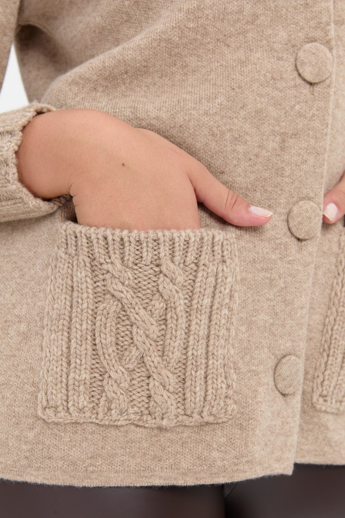 24046Kadın Dik Yaka Truvakar Kol Kısa Yün Ceket K.Bej