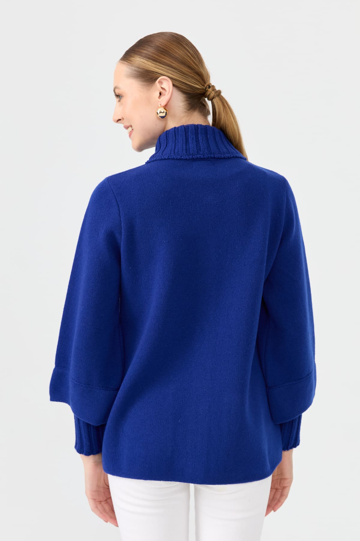 24046Kadın Dik Yaka Truvakar Kol Kısa Yün Ceket K.S.Mavi