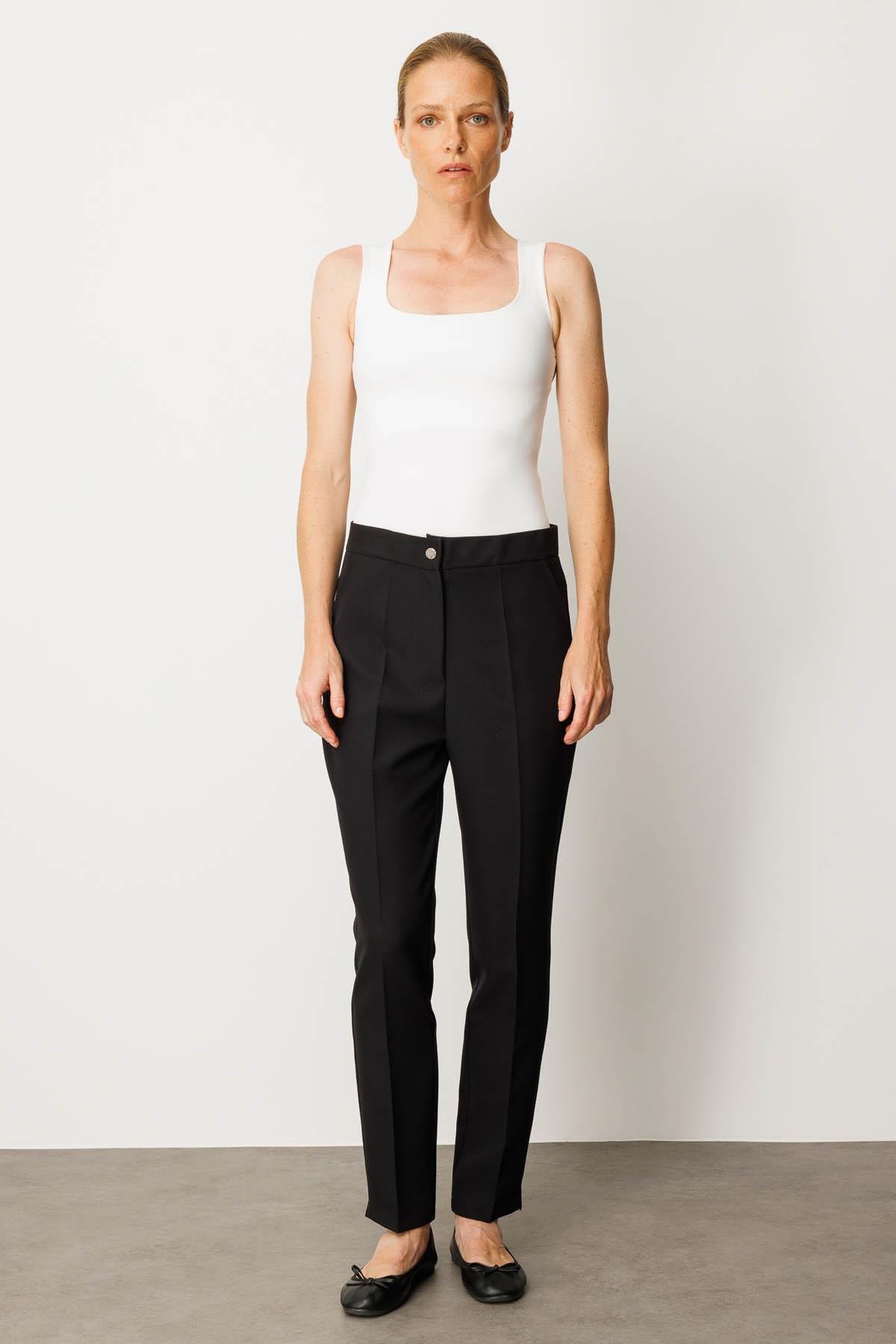 25913Kadın Gizli Fermuarlı Yan Cepli Kumaş Pantolon Siyah