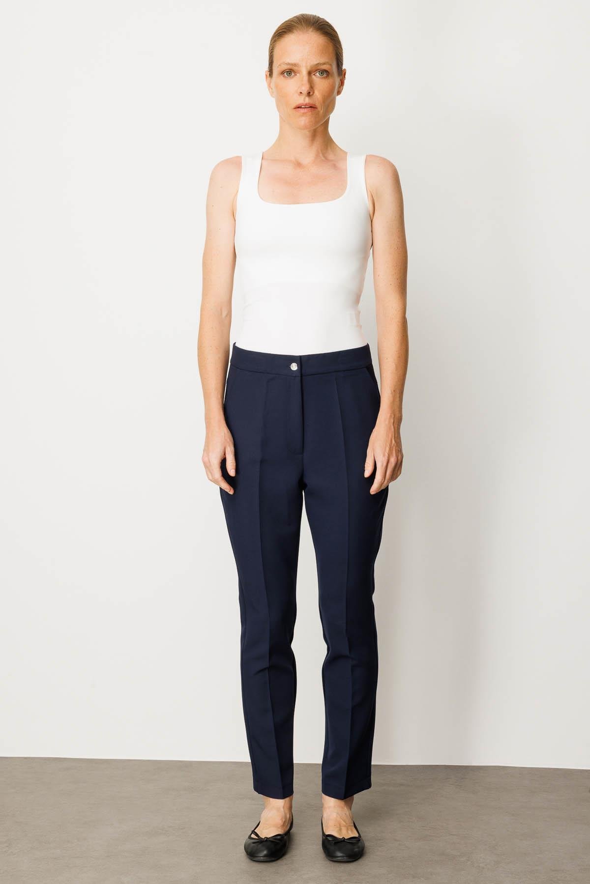 25913Kadın Gizli Fermuarlı Yan Cepli Kumaş Pantolon Lacivert