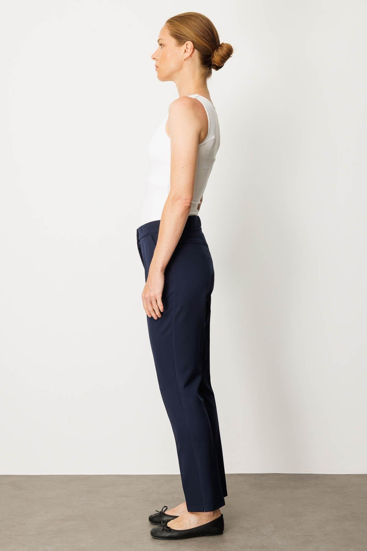 25913Kadın Gizli Fermuarlı Yan Cepli Kumaş Pantolon Lacivert