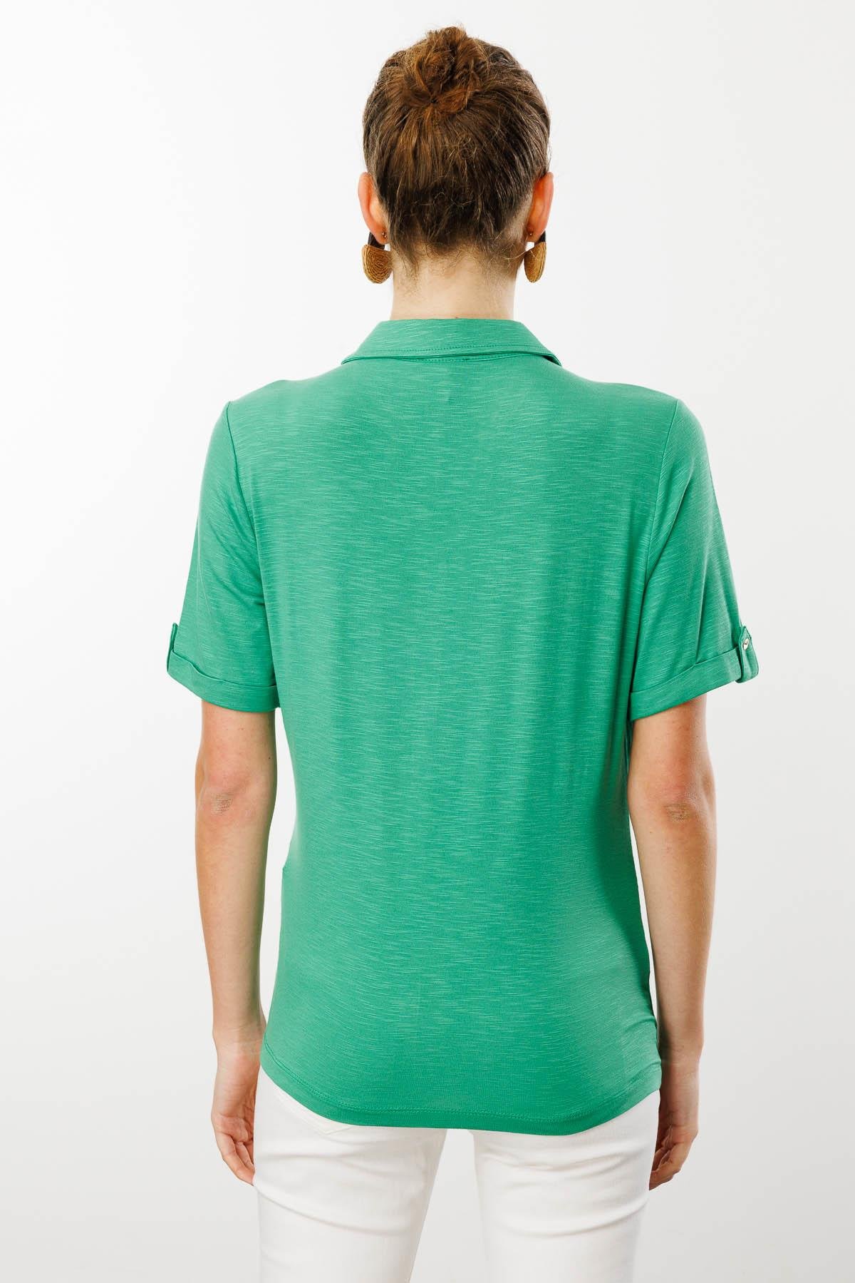 25831Kadın Göğsü Cepli Penye Gömlek Yeşil