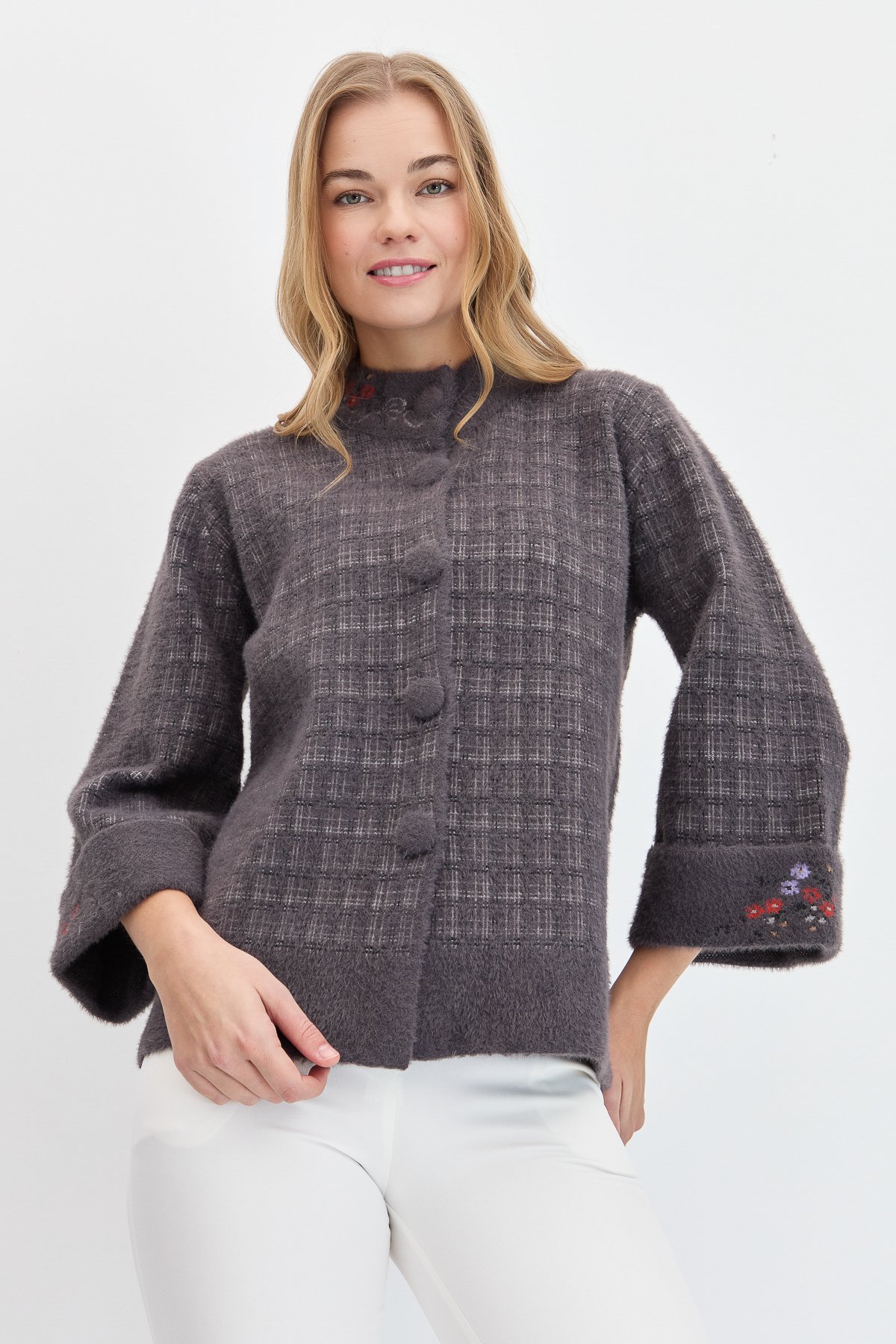 23398Kadın Hakim Yaka Düğmeli Ceket K.Füme