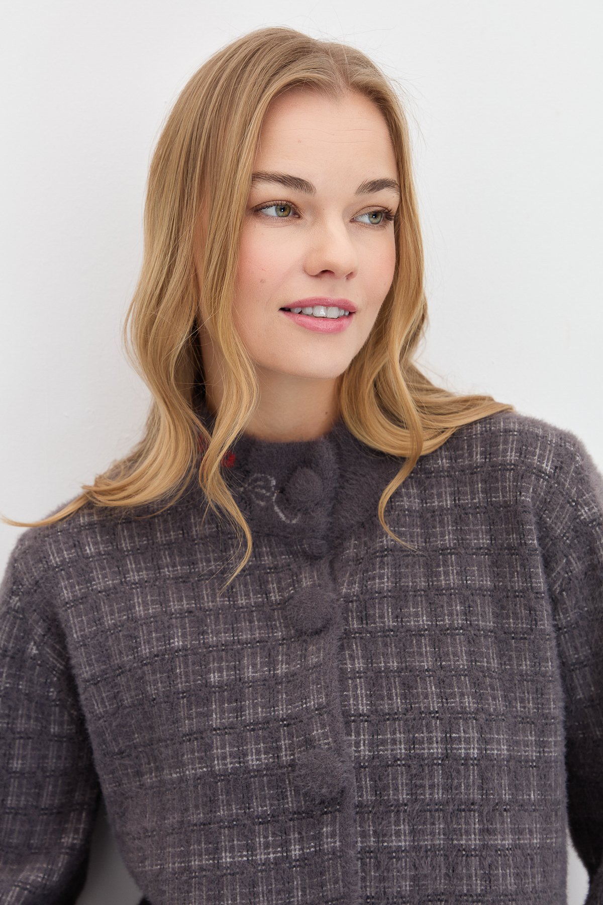 23398Kadın Hakim Yaka Düğmeli Ceket K.Füme