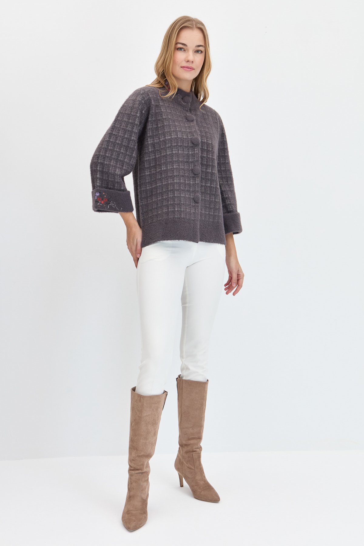 23398Kadın Hakim Yaka Düğmeli Ceket K.Füme