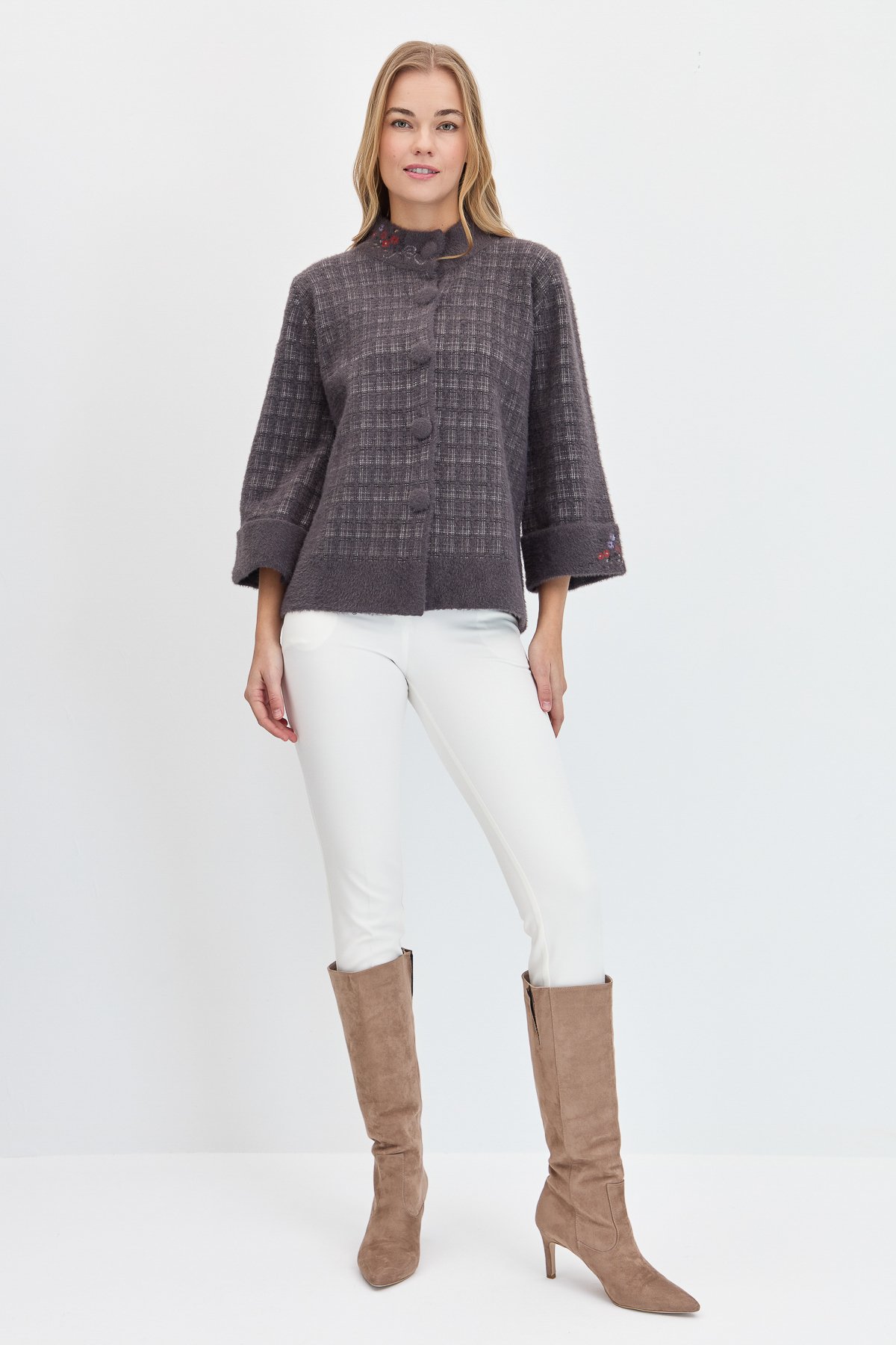 23398Kadın Hakim Yaka Düğmeli Ceket K.Füme