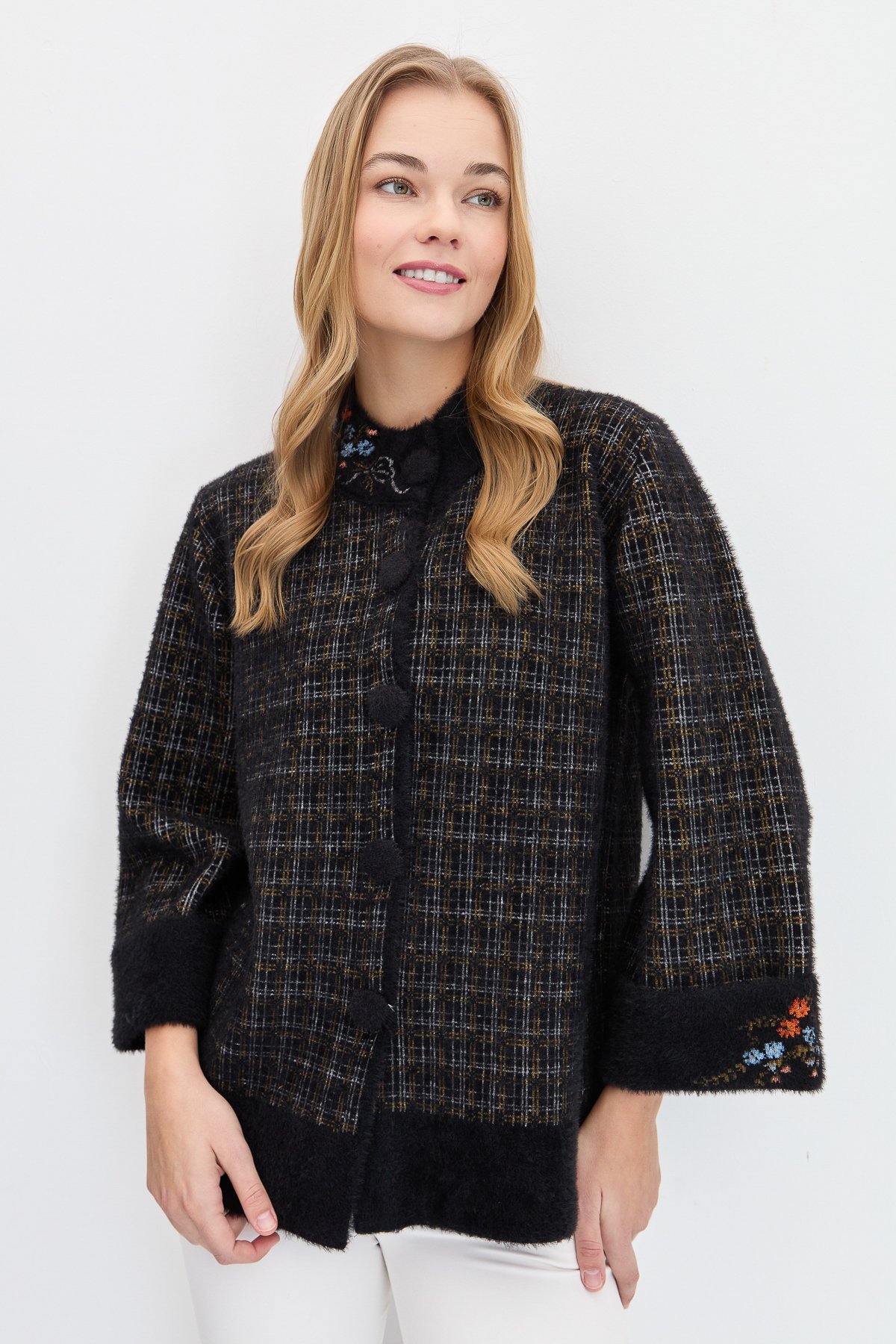 23398Kadın Hakim Yaka Düğmeli Ceket Siyah