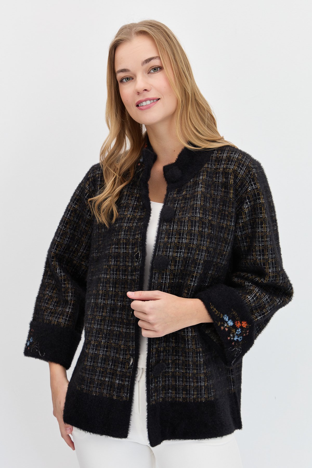 23398Kadın Hakim Yaka Düğmeli Ceket Siyah